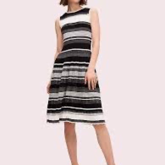 Kate Spade Sleeveless Bay Stripe Tie Back Black Pink Fit & Flare Dress Size 0 - Picture 4 of 12